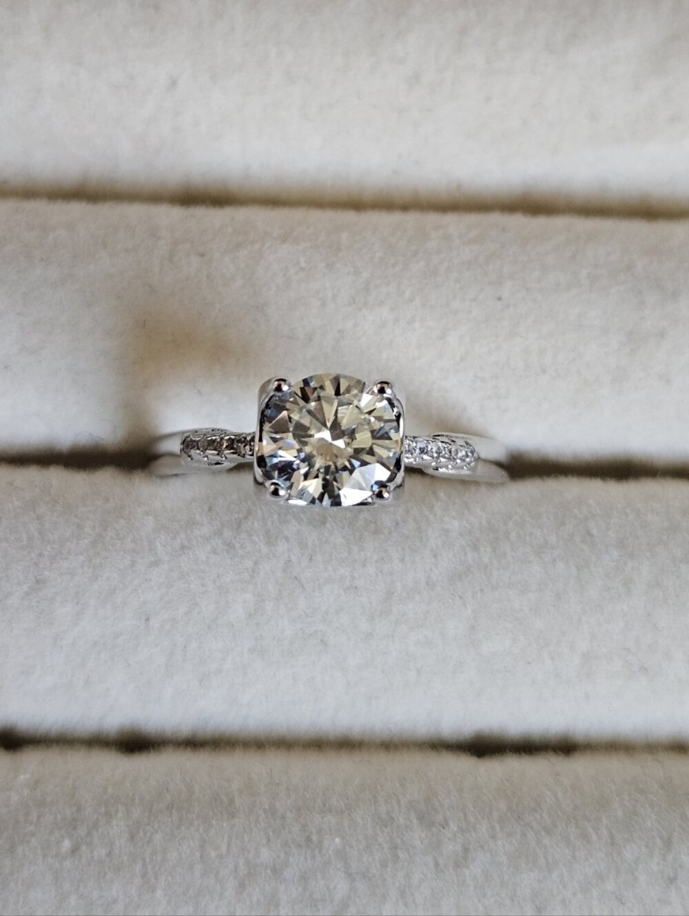 Round Cut Moissanite Solitaire U Setting Engagement Ring in Silver